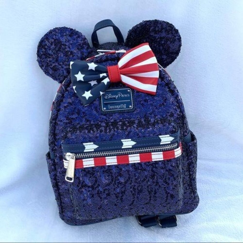 Disney Parks Loungefly Stars Stripes Americana Patriotic Sequin Mini Backpack - Picture 7 of 8